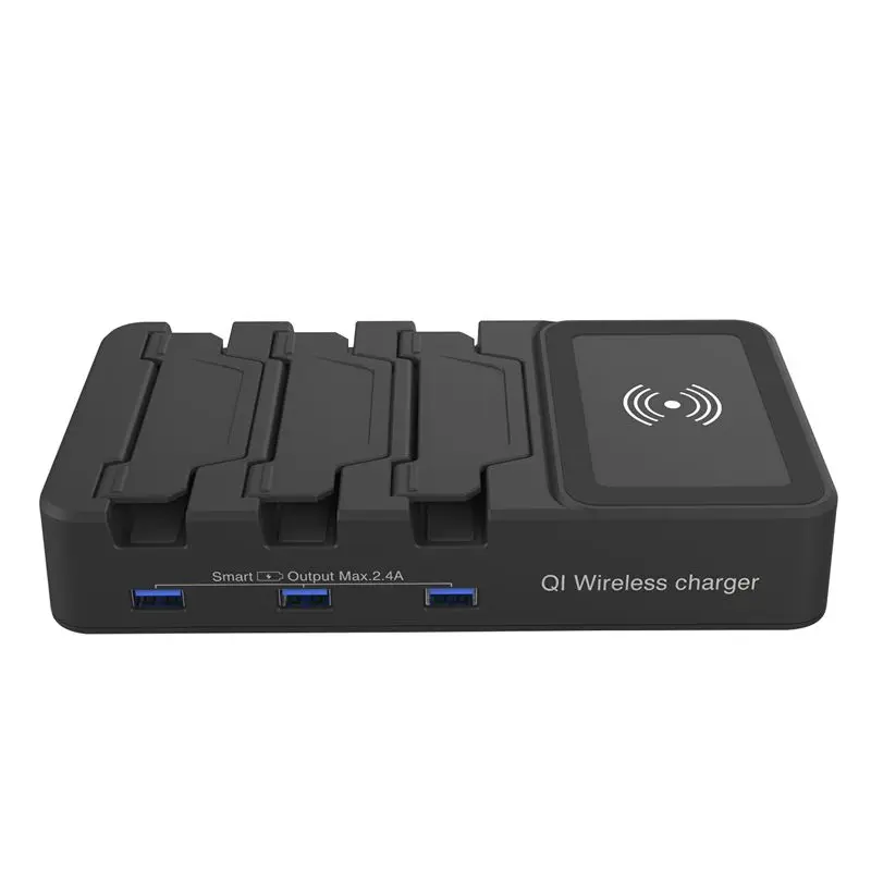 

4-in-1Folding 3 USB Charging Station With Wireless Charger Pad for Apple iPhone / iPad, Android Devices & More