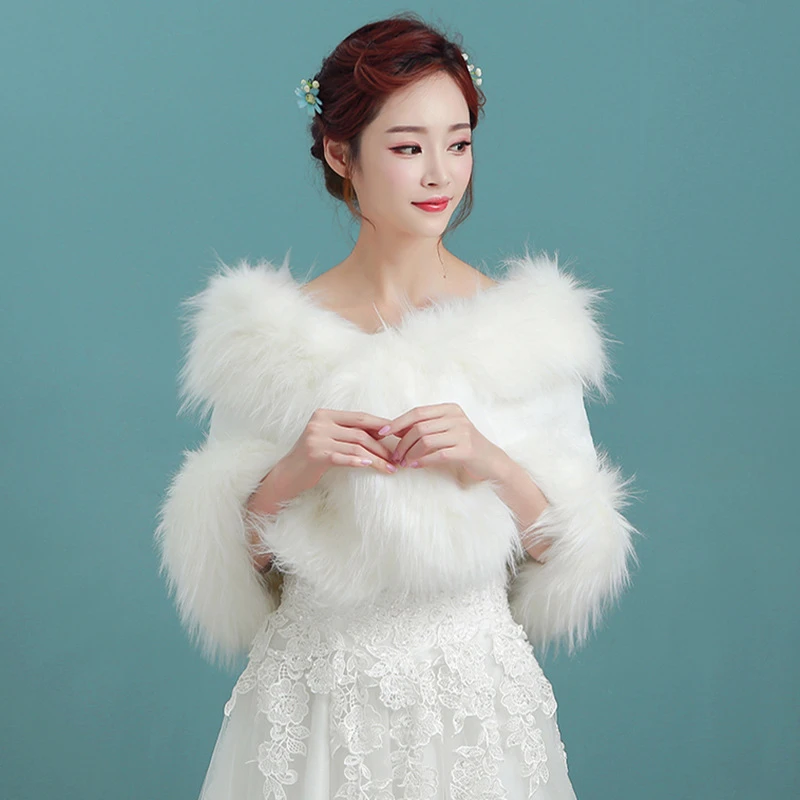 plus size white fur shawl