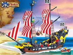 Просвещения Building Block большой пиратский корабль лодка черный жемчуг 8 фигурок 4 пушки 870 шт. развивающие игрушки кирпичи для мальчика