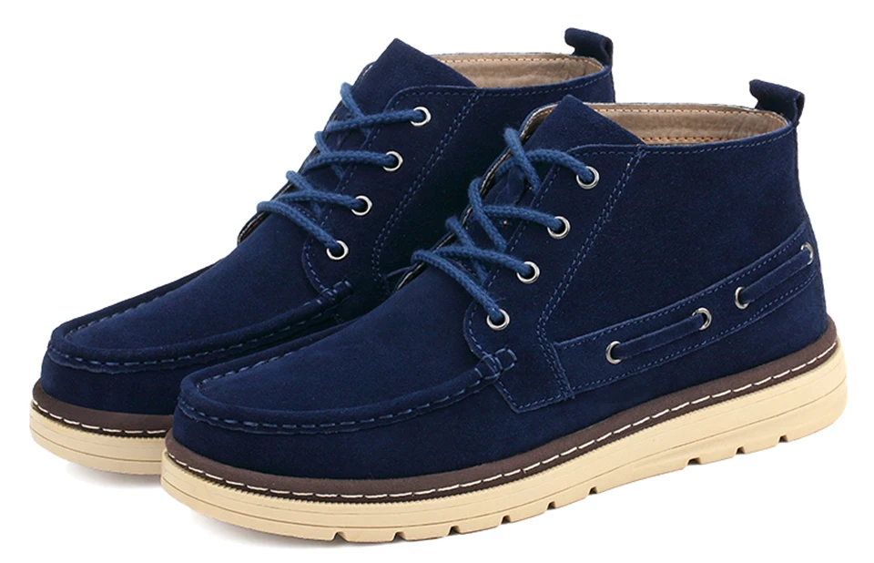 

IPCCM Brand Cowhide Suede Men's Fashion Warm Boots Adult Comfortable Short Plush Ankle Boots Front Lace-up Shoes