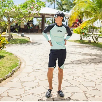 

2 Piece Rash Guards Men's Long Sleeve Zipper Swimsuit Rash Guard Men Surf Wetsuit Quick drying UV Protection Beach Diving Suit