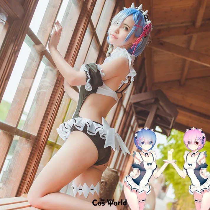 

Re Zero Kara Hajimeru Isekai Seikatsu Remu Ramu Swimsuit Swimwear Bathing Suit Tube Tops Dress Outfit Anime Cosplay Costumes