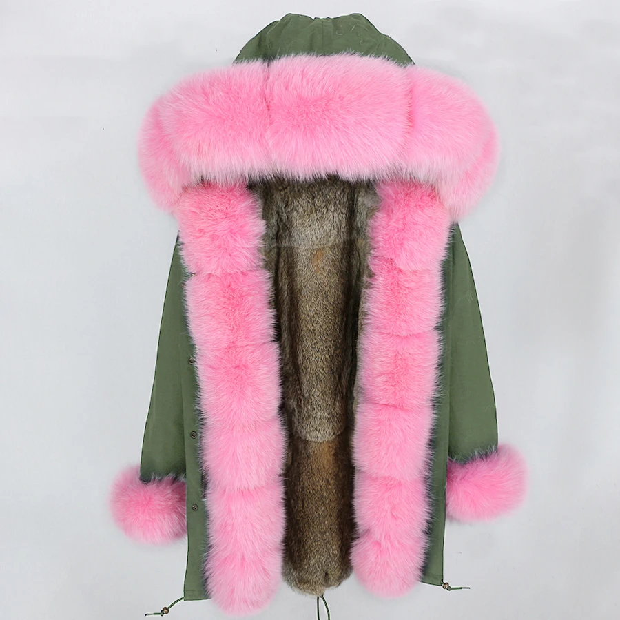 Пальто с натуральным мехом, длинная парка, зимняя куртка для женщин, Воротник из натурального Лисьего меха, капюшон, подкладка из натурального кроличьего меха, Толстая теплая уличная одежда, бренд - Цвет: 9