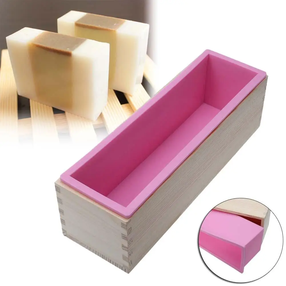 

2018 Newest 1200g Rectangle Silicone Soap Loaf Wooden Box with Silicone Liner DIY Making Loaf Swirl Soap Cooking Tools