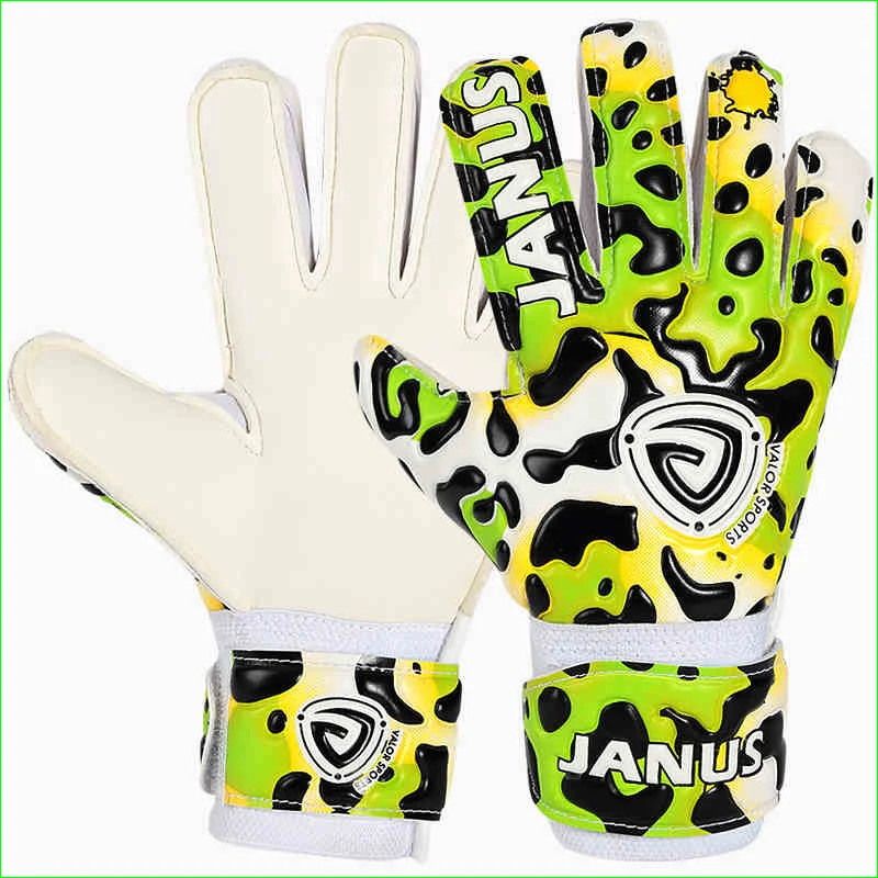 Janus дети вратарские перчатки с защитой пальцев профессиональные дети уплотненный латекс футбольные вратарские перчатки - Цвет: Зеленый
