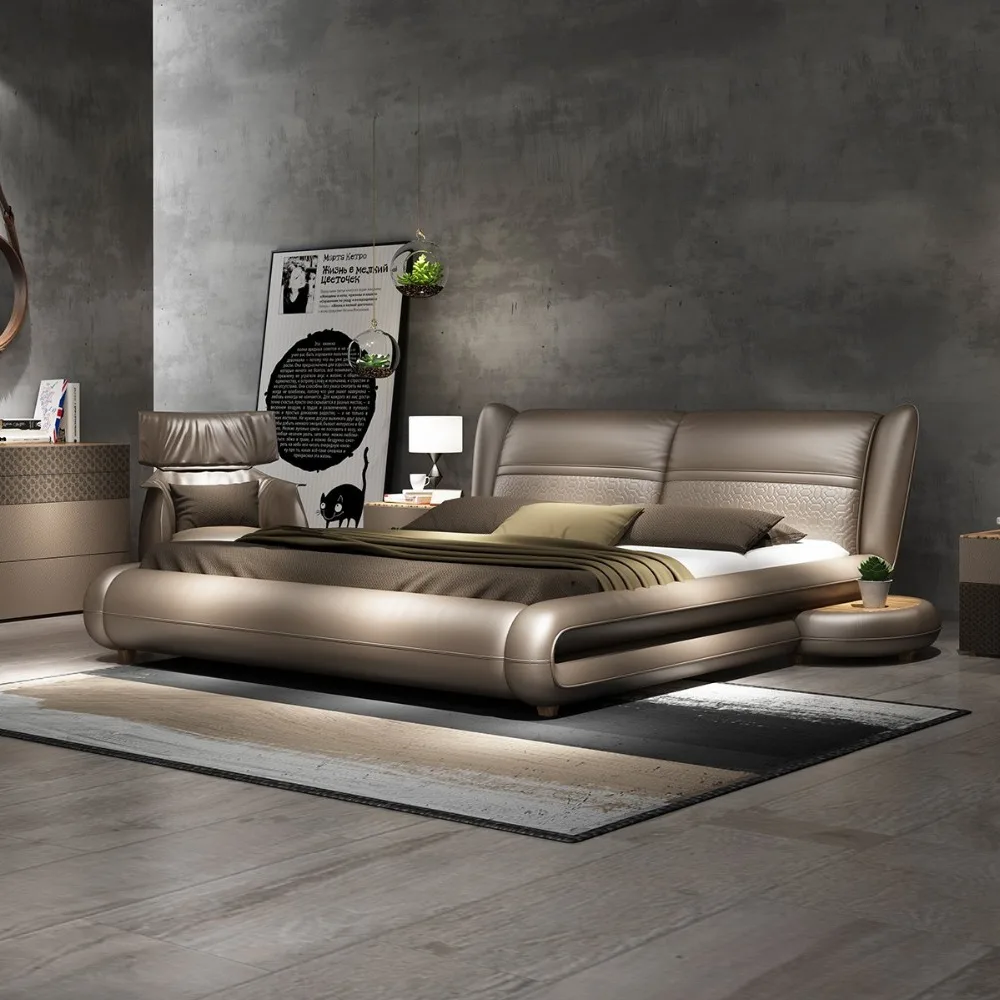RAMA DYMASTY genuine leather soft bed modern design bed/king/queen size bed camain Beds from