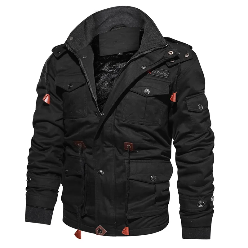 Refire gear теплая военная куртка для мужчин, армейская куртка пилота, теплая зимняя одежда для мужчин, пальто с капюшоном, повседневная шерстяная куртка с подкладкой, тактическая куртка - Цвет: Black