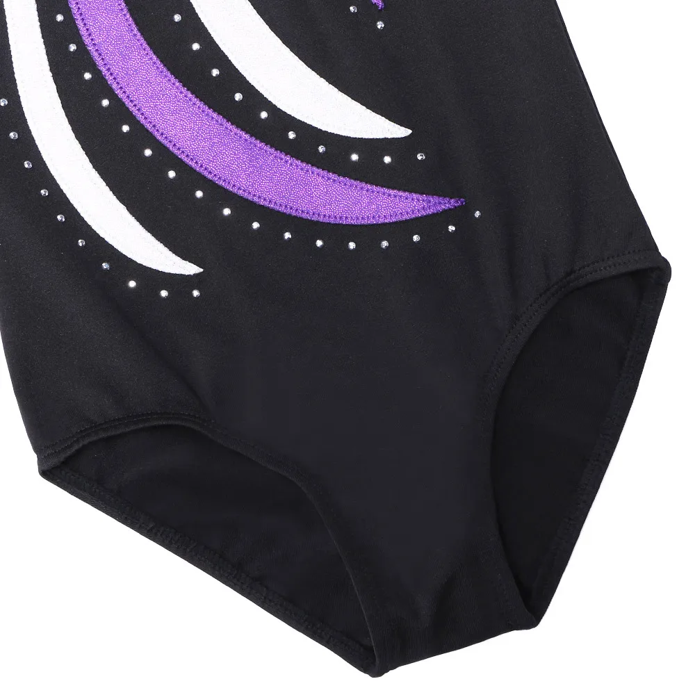 Kids Teens Gymnastics Leotard for Girls Long Sleeve Shiny Rhinestone Gymnastics Costume Jumpsuit