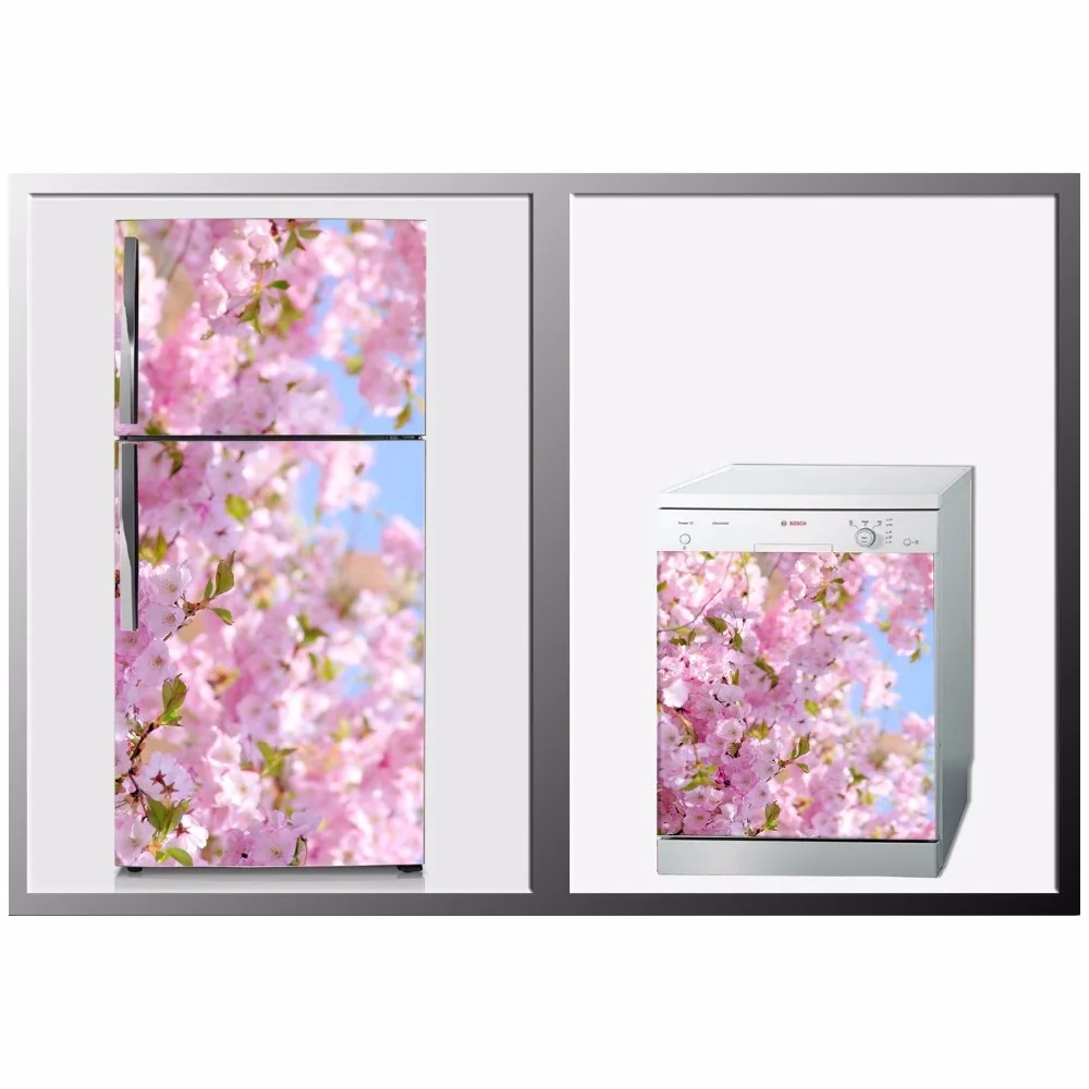 

DIY Sun Pink Flowers Waterproof SelfAdhesive Refrigerator Dishwasher Door Sticker Wallpaper kitchen accessories wall sticker