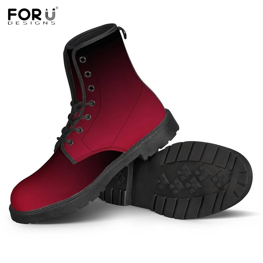 

FORUDESIGNS Red Black Gradient Color Woman Winter Boots Waterproof PU Leather Shoes Female Brand Designer Fashion Round Toe Shoe