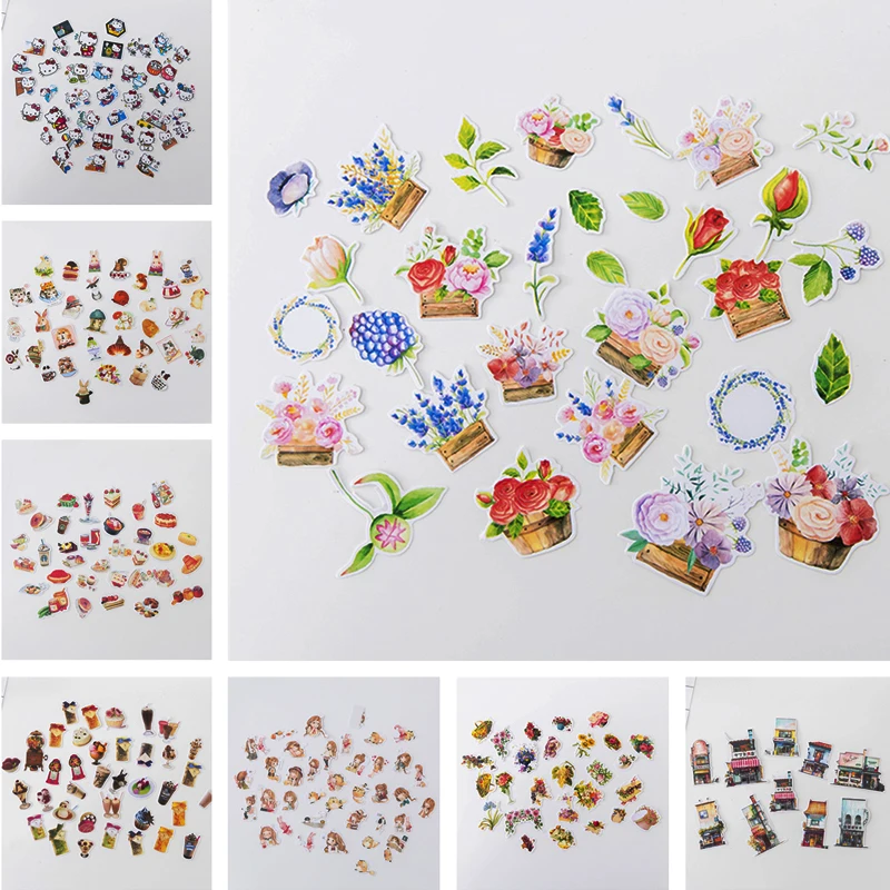 

1 Bag Cute Cartoon Stationery Stickers DIY Flower Sticky Paper Kawaii Cat Food Stickers For Decoration Diary Scrapbooking