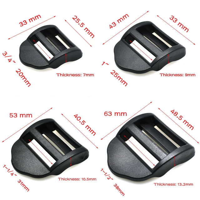 20mm 25mm 32mm 38mm plastic black ladder lock slider release buckles
