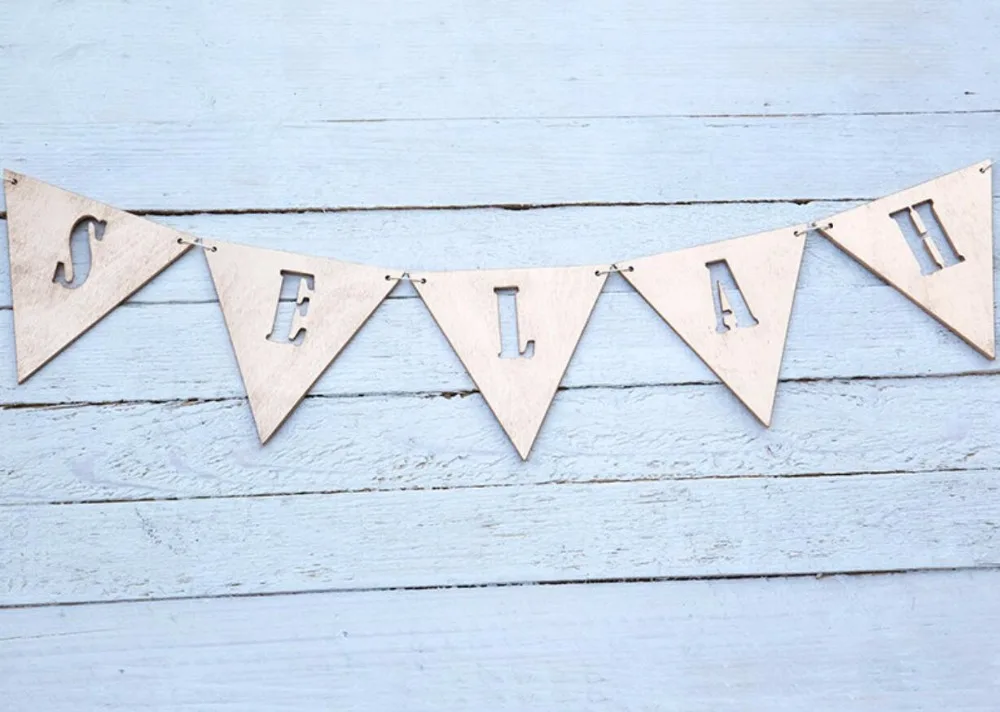 

Personlised name banner garland wooden bunting birthday flags custom colors nursery party decorations