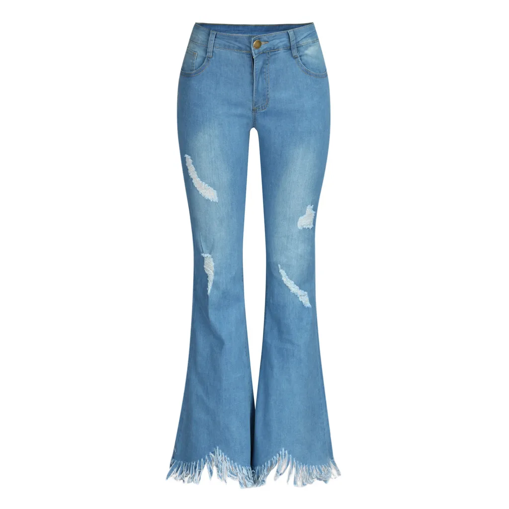 JAYCOSIN, длинные джинсы, летние женские джинсы с высокой талией, с дырками, на пуговицах, с кисточками, брюки с поясом, низ, горячая Распродажа 9515 - Цвет: Blue