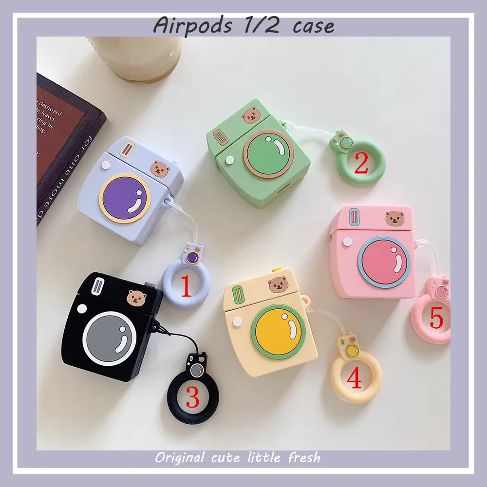 

Cute 3D Camera Airpods Keychain Silicone Case Key chain For Bluetooth Wireless Earphone cute Protective Cover