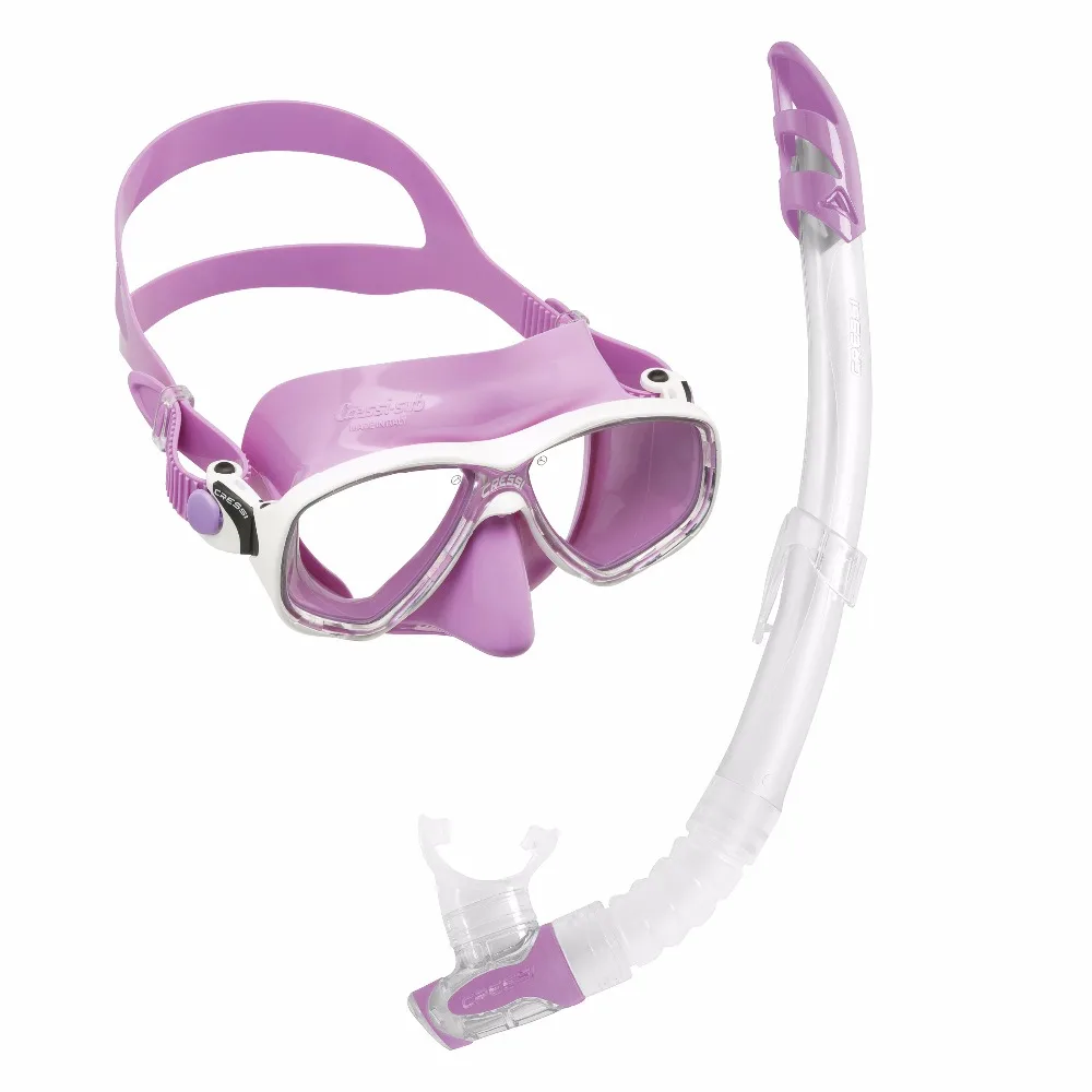 

Cressi MAREA VIP Snorkeling set Diving Mask Dry Snorkel Quality Silicone Skirt Mask SEMI-Dry Top valve Snorkel for Adults