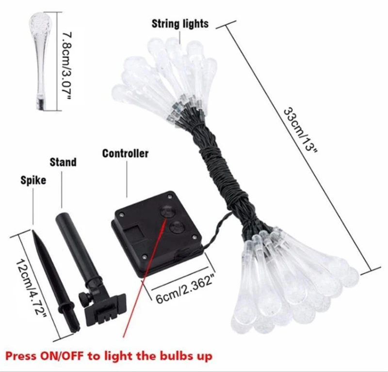 Строка Светодиодный огни 6,5 M 12V солнечной энергии Водонепроницаемый 30 светодиодный освещения капли воды Форма для веч