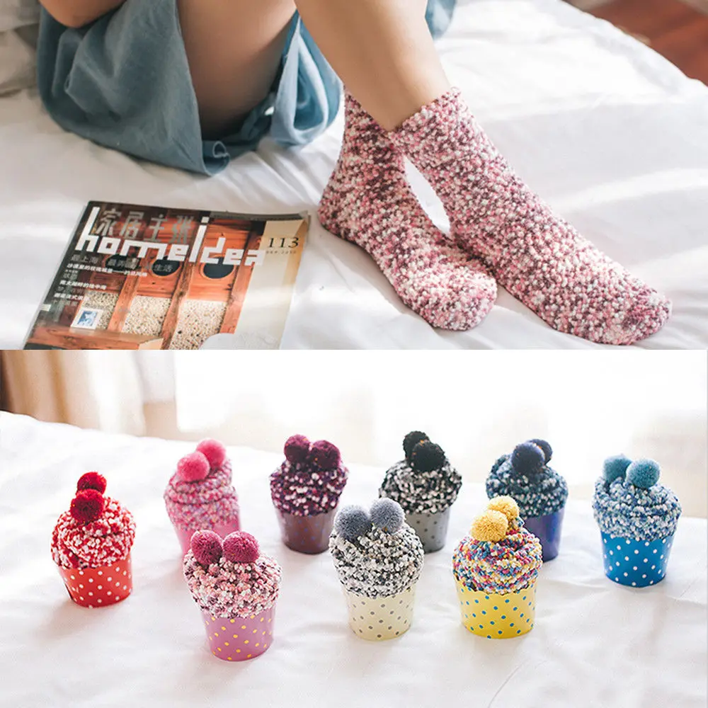 

Christmas Women Girls Thicken Bed Sleeping Socks Fluffy Warm Winter Soft Floor Socks Cake socks Coral Cashmere Sock