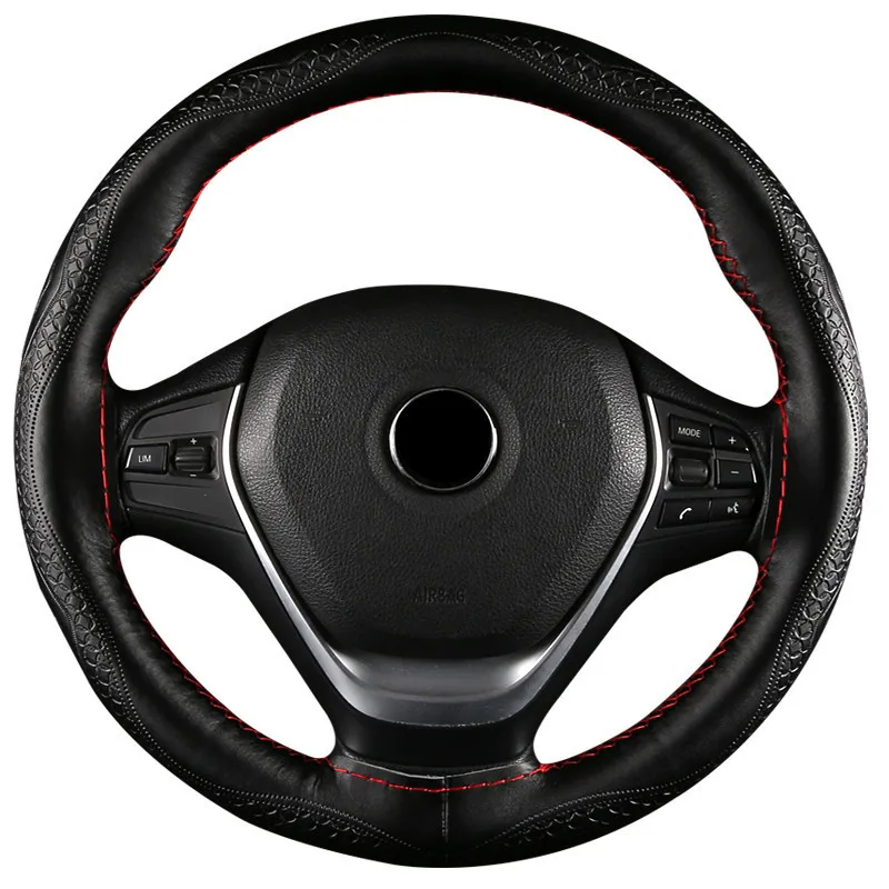 Steering Wheel Braid Fashion Embossed Car Steer Wheel Case Car Accessories 38CM Genuine Leather Steering Wheel Cover