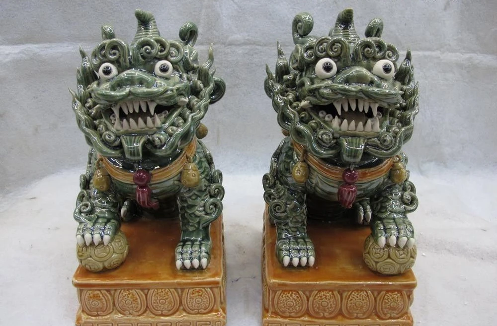 

11 China Pottery WuCai porcelain Feng Shui Evil spirits Foo Dog Lion Kirin kylin