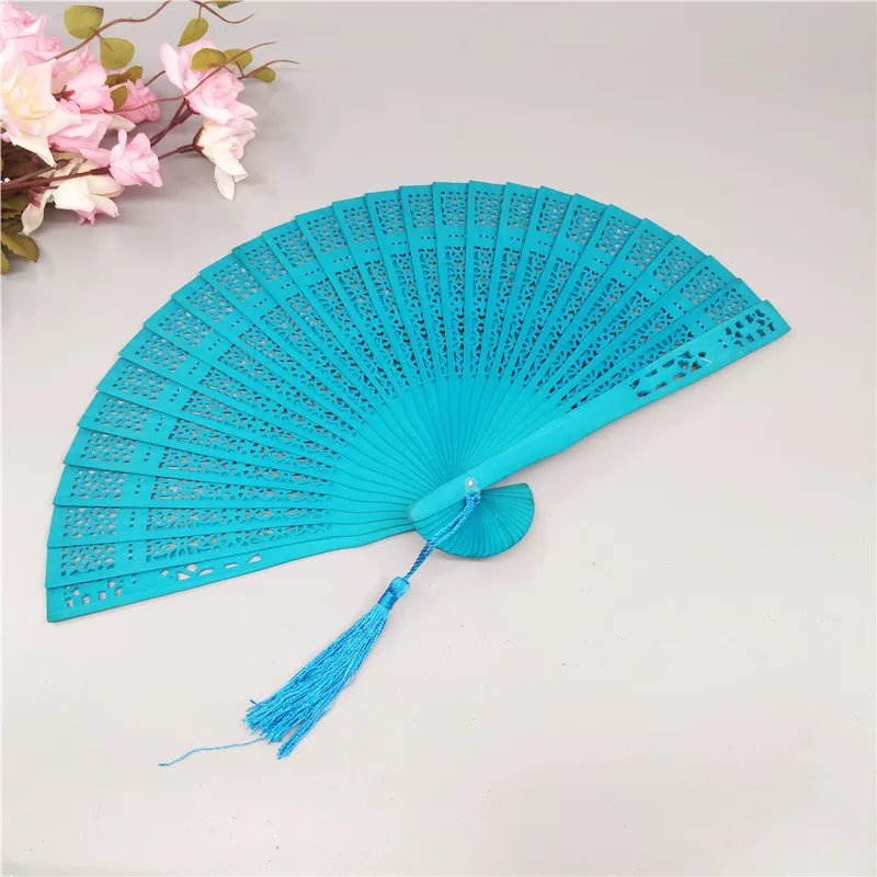 Hot Newest Wedding Hand Fragrant Party Carved Bamboo Folding Fan Chinese Style Wooden Lady Beautiful