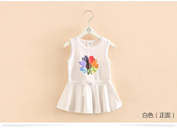 2018 Summer 2-10 Years Children Birthday Oil Painting Cartoon Big Flowe Print Princess Waist Drawstring Kids Girl Flower Dress (5)