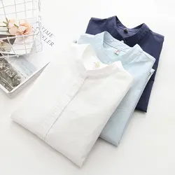 С длинным рукавом белого и синего цвета женские оксфорды рубашки для мальчиков плюс размеры 2019 Новый Повседневное Женская Офисная блузк