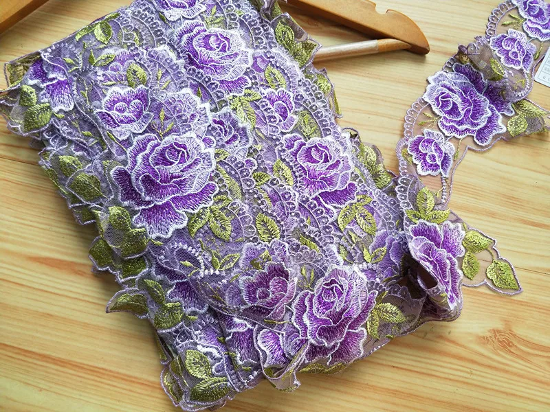 1M Embroidery Purple Lace Fabric 11cm Ribbon Trim Curtain Trimmings Clothing Wedding Dresses Rose Lace For Dress Decoration