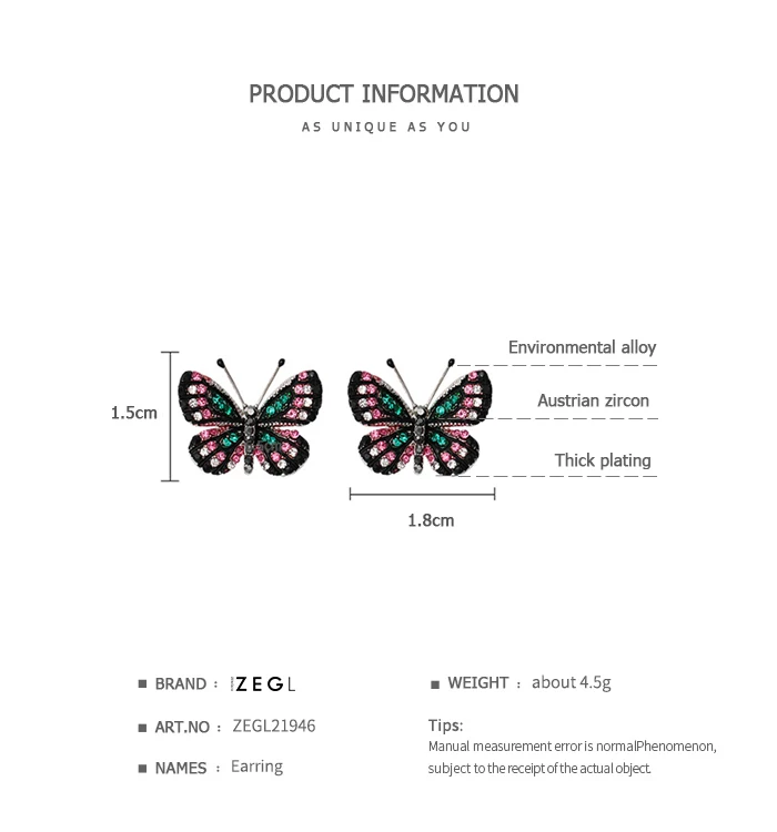 ZEGL небольшой свежий сладкий бабочка серьги для женщин темперамент личности девушка уха ювелирные изделия