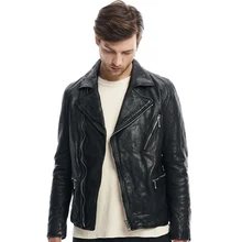 Мужская модная куртка из натуральной кожи приталенная Мужская мотоциклетная куртка черное пальто из натуральной кожи для мужчин мотоциклетная куртка