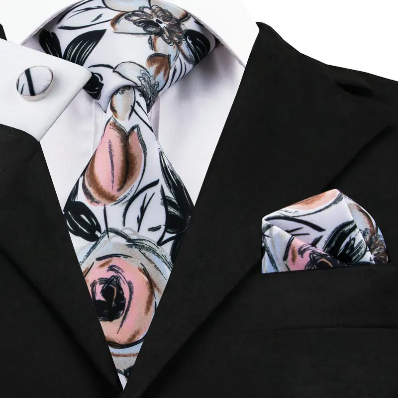 SN-1259 Новые Горячие Запонки галстук набор Модный цветочный Печатный галстук, носовой платок, запонки набор Gravata для мужчин
