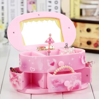 

Pink Beautiful Ballet Dancer Doll Music Box Jewelry Organizer Make Up Box Portable Musical Christmas Birthday Gift Storage Box
