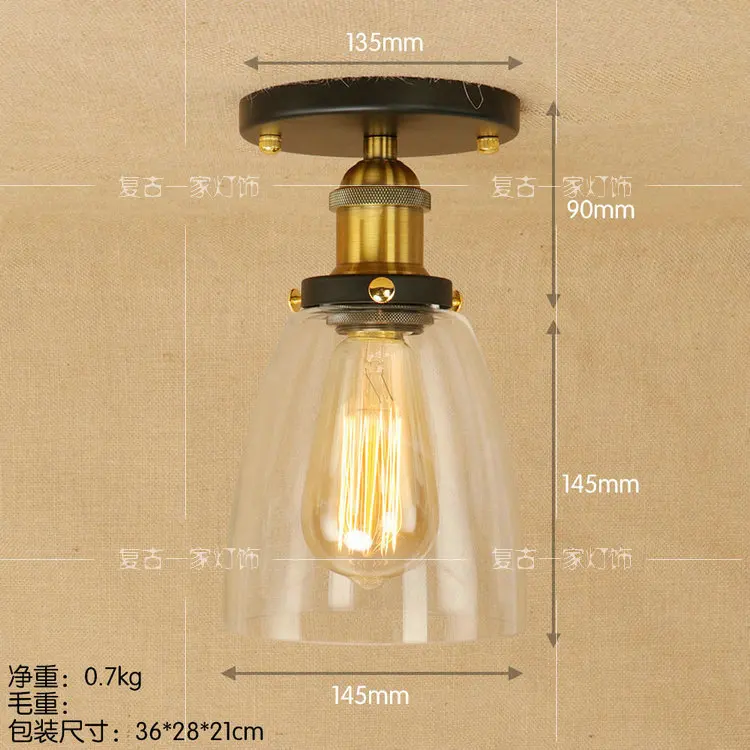 Гладить стекло потолочный светильник американский Винтаж спальня Гостиная Ресторан промышленных дома светодиодные светильники