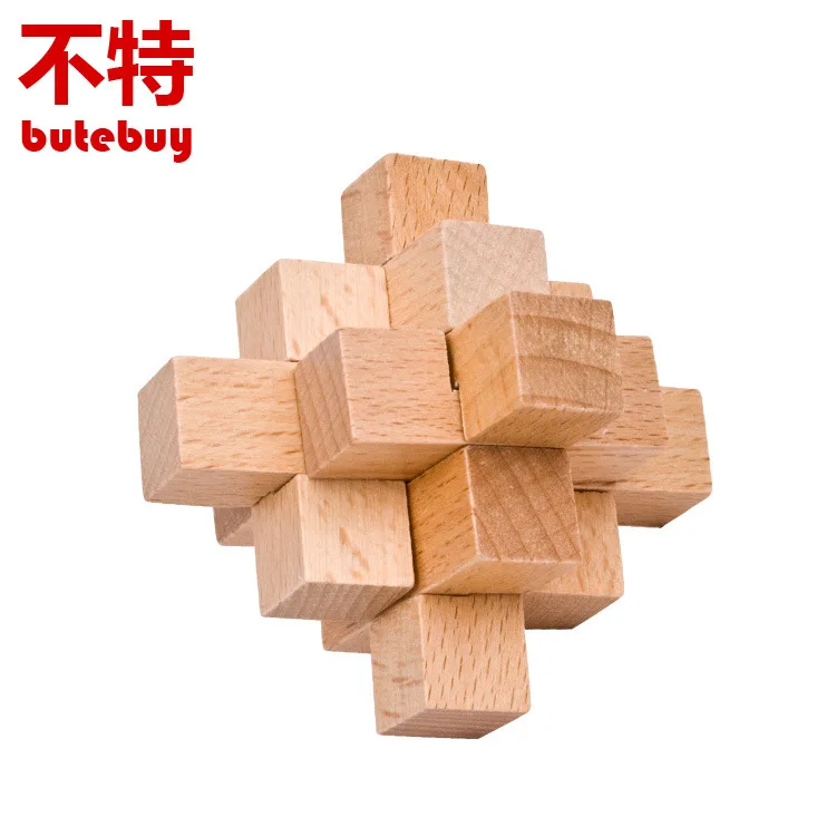 

Small 9 Through Unlocking ring Wooden Puzzle IQ Mind Brain Teaser Puzzles Game for Adults Children Kids Gift board games toy