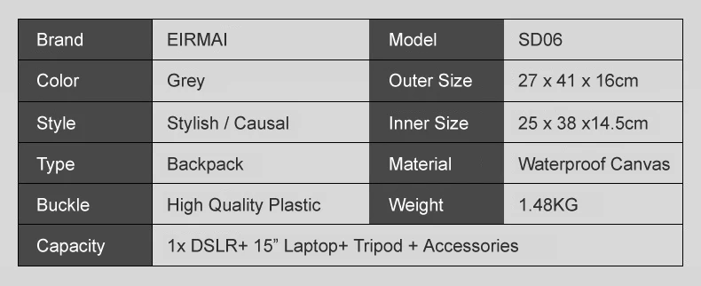 EIRMAI серый холст большой емкости камера видео плечи рюкзак водонепроницаемый w дождевик подходит 1" ноутбук для DSLR фото Дрон