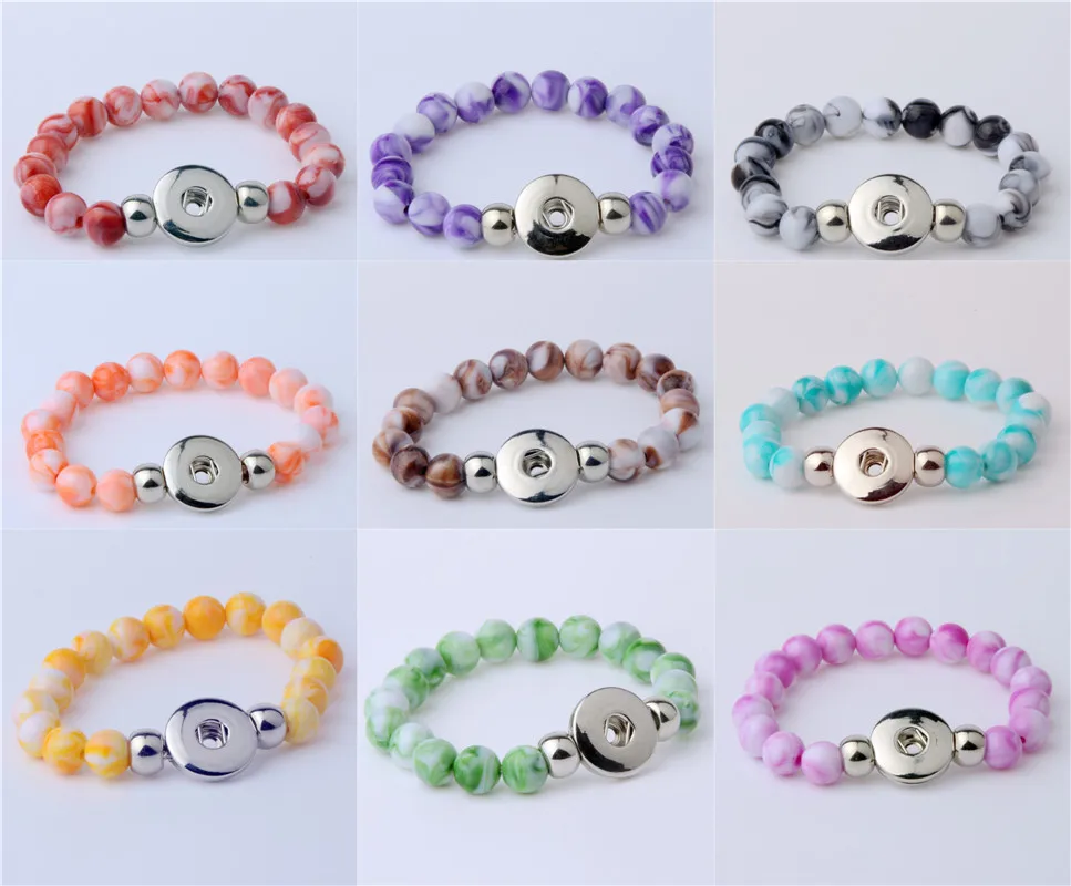 

Teen Girls Boys Marble Acrylic Beads Stretch Bracelet 18mm Snap Buttons Handmade Bracelet For Children