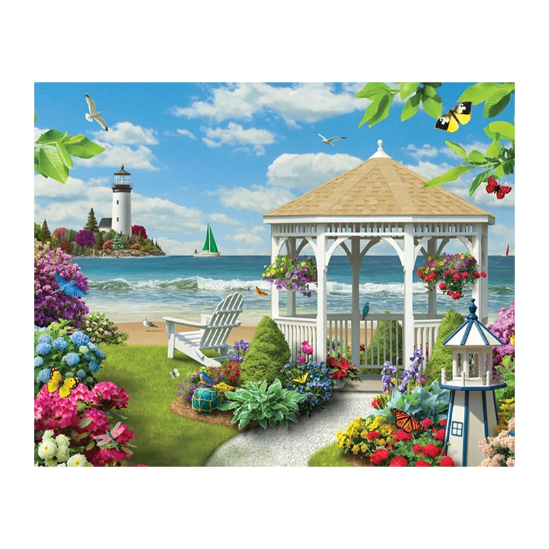 Diamond mosaic full diamond embroidery beads Beautiful Seaside Town Trees diamond cross stitch Square diamond unfinished kits 