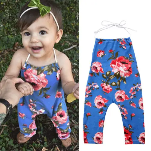 Newborn Baby Kids Girls Flower Romper Playsuit Little Girls Halter