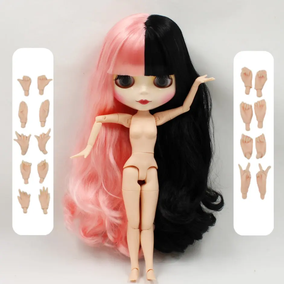 Ледяная фабрика blyth кукла 1/6 игрушка белая кожа соединение тела розовые и черные волосы Мелани Мартинес волосы bjd кукла 30 см - Цвет: doll with hand AB