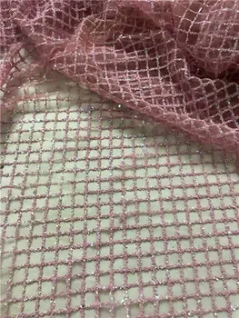 

Wonderful party pink French lace net lace fabric with glitters for sewing dress UN37(5yards/pc)