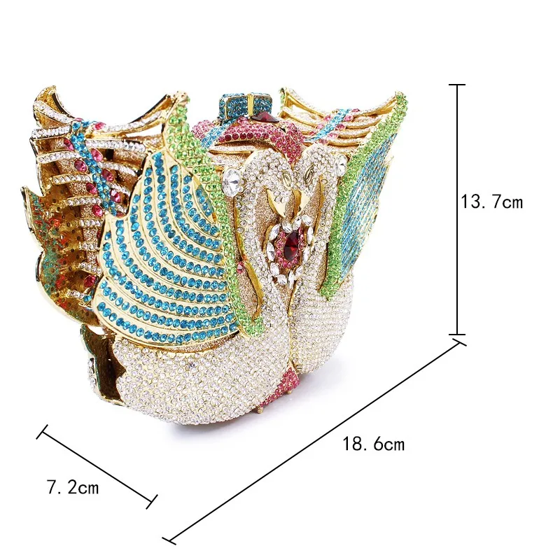 Кристалл алмаза Лебедь Мини Вечерние Сумки Женщины День Клатчи Дамы Цепь Свежий Клатчи Кошельки и Сумки(88141A-G2