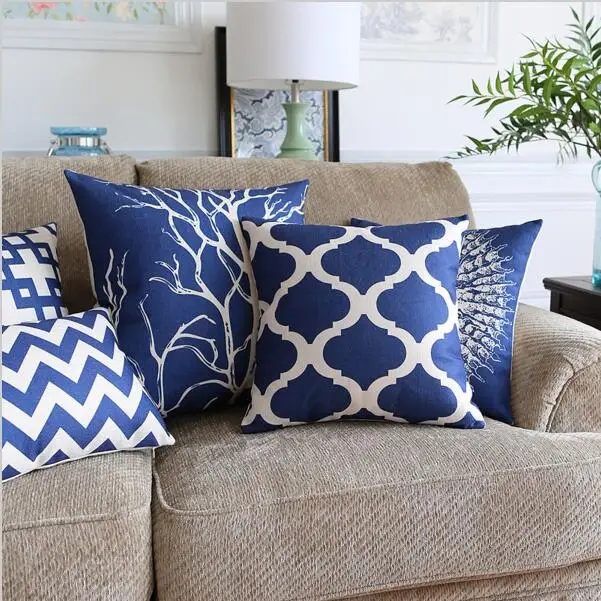 navy blue coral cushion cover marine geometric chair couch