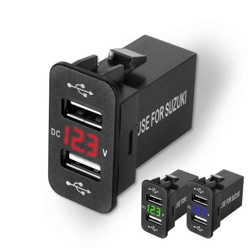 

40x20mm 12V Dual USB Car Charger LED Voltmeter Power Adapter For Suzuki Toyota