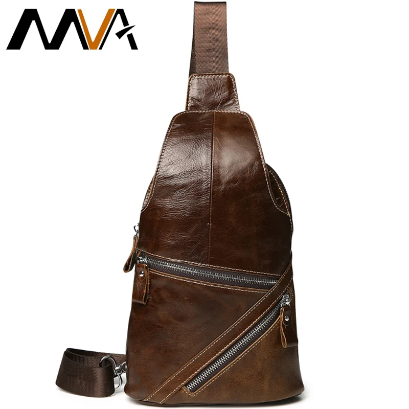

MVA Casual Cell Phone Chest Bag Men Leather Shoulder Bag Genuine Leather Crossbody Bags Men's Travel Belt Bags Chest Pack New