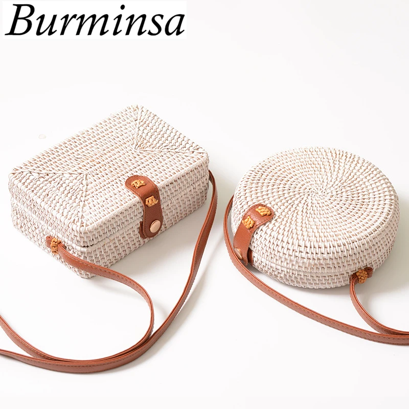 

Burminsa Boho Round Rattan Crossbody Bags Women Mini Summer Beach Bags Famale Box Purse Ladies Straw Shoulder Bags Summer 2019