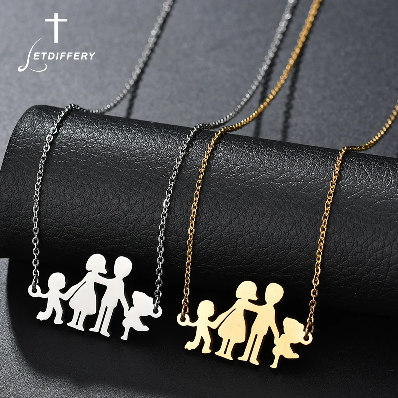 

Letdiffery Dad Mom Son Daughter Family Love Necklace Stainless Steel Chain Necklaces For Women Men Parents Kids Fashion Gift