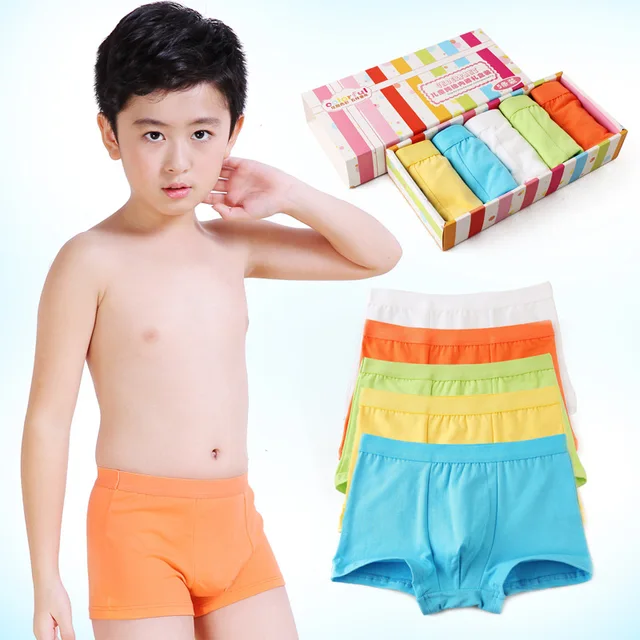 5pcs/lot Solid Color Boys Underwear Panties Organic Cotton Boxers Kids