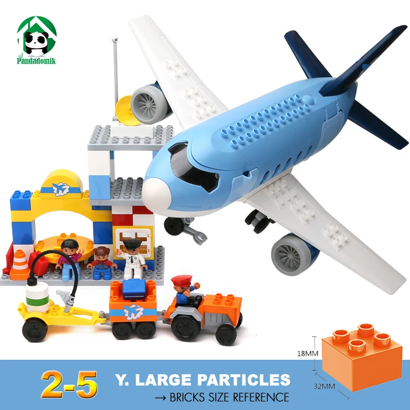 Large Size Happy Airport Plane Building Blocks Baby 2 5 years Constructor set Duplo Sized Bricks