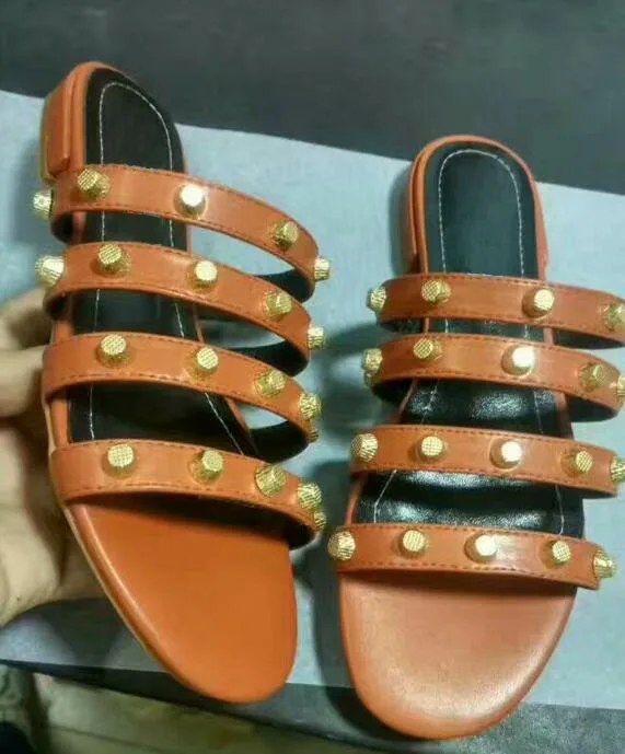 Г. летние модные пикантные женские слипоны с открытым носком золотые шпильки кожаные женские сандалии на плоской подошве лаконичные Стильные Классические туфли - Цвет: as picture