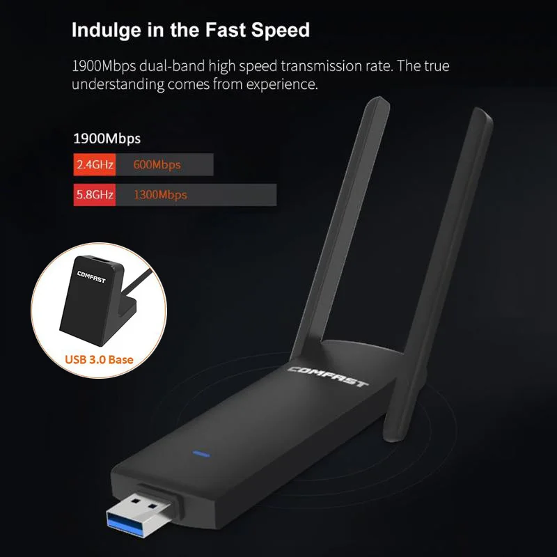 COMFAST 1900 Мбит/с 2,4 ГГц и 5,8 ГГц USB Wifi адаптер двухдиапазонный WiFi ключ CF-939AC Plug Base Play AC сетевая карта USB3.0 антенны